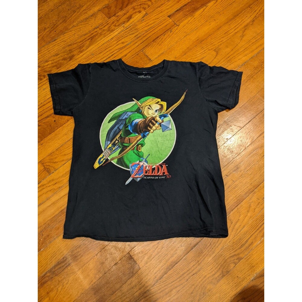 Nintendo Zelda Link Ocarina of Time 3D Black Crew Neck T-Shirt Men M 20.5x25.5